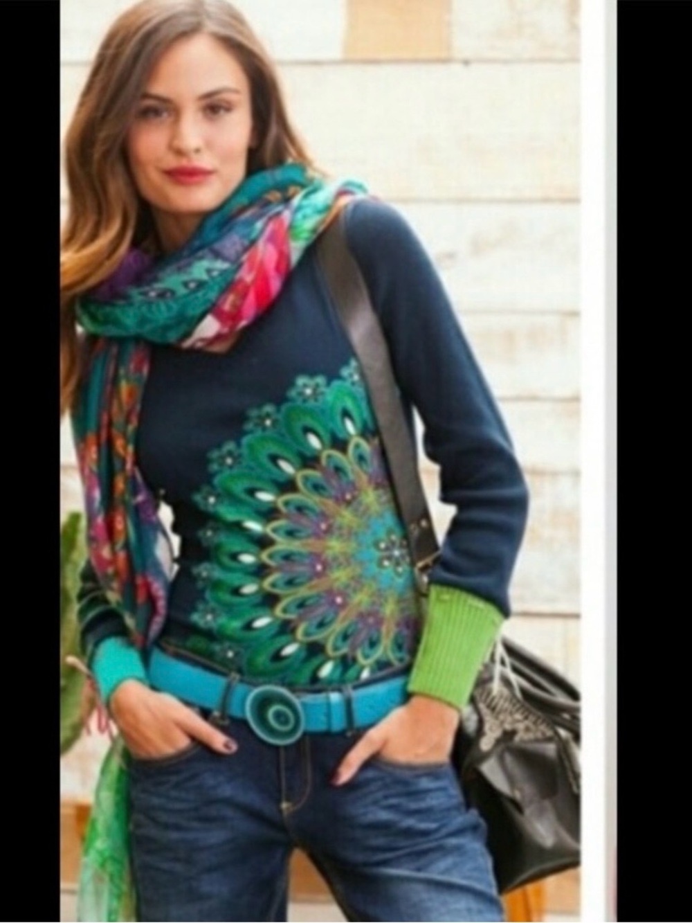 DESIGUAL Embellished Peacock Tunic Sweater Small